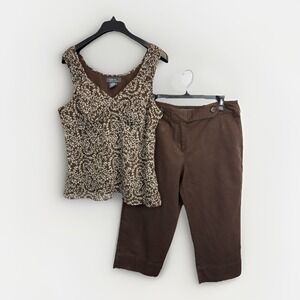 Vtg George Brown Babydoll Top, Crop Pants Womens L/12 Sleeveless‎ Fairy Grunge